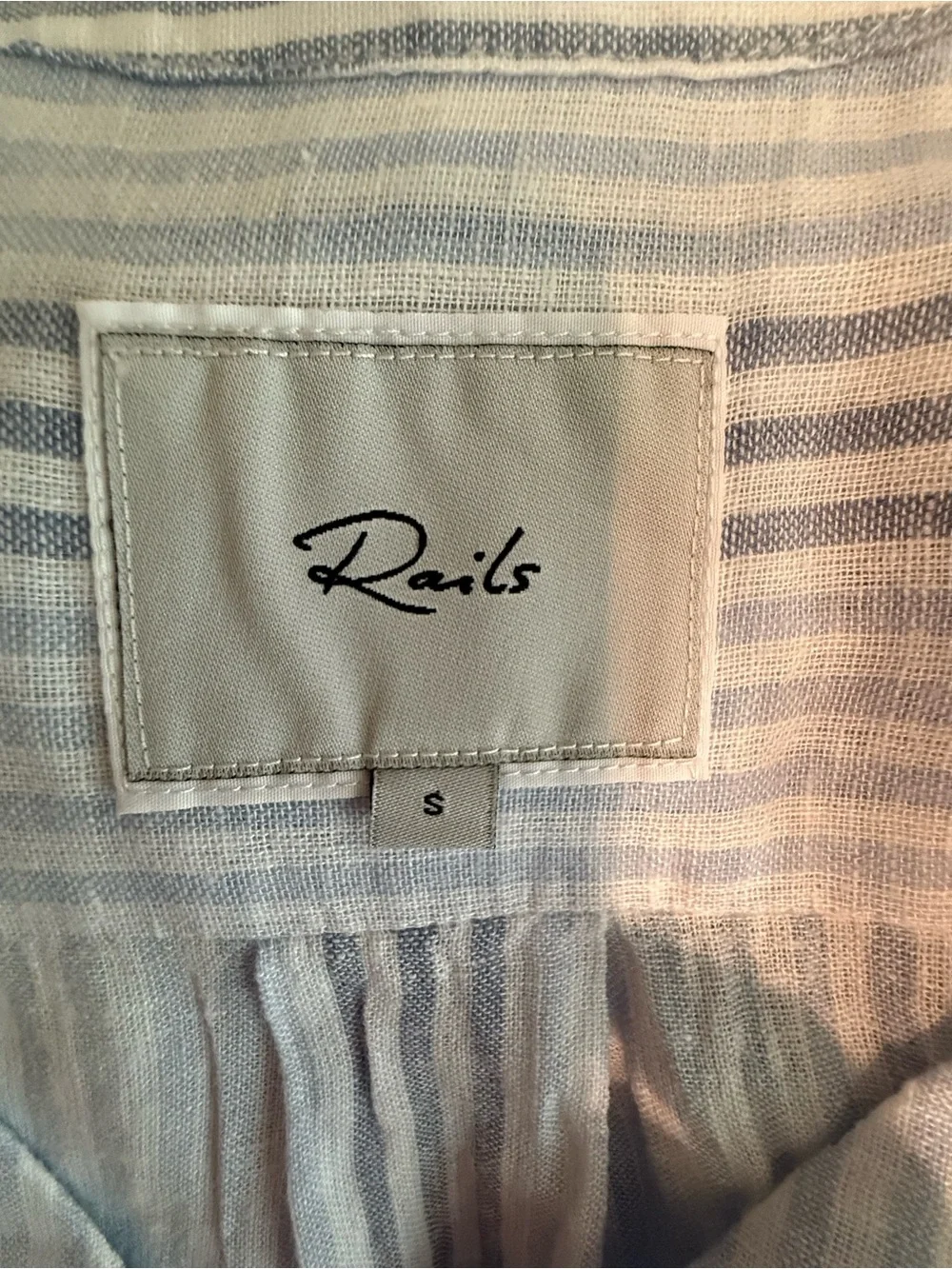Rails White and Light Blue Striped V-Neck Blouse